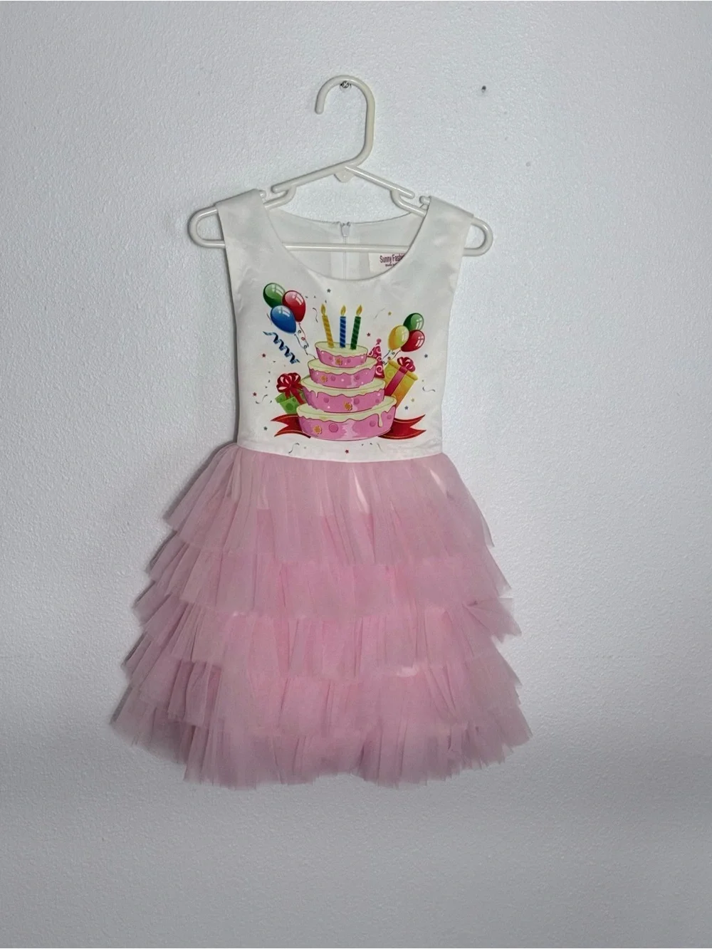 Pink Tulle Party Dress with Cake Print - Kids Casual Dress Sz 5